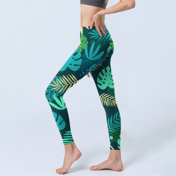 Leggings de sport imprimés Buddha Stones et feuilles de différentes formes pour femmes, pantalons de yoga - image 3