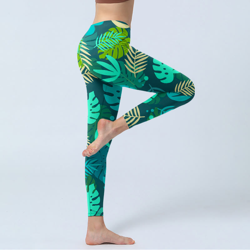 Leggings de sport imprimés Buddha Stones et feuilles de différentes formes pour femmes, pantalons de yoga - image 5