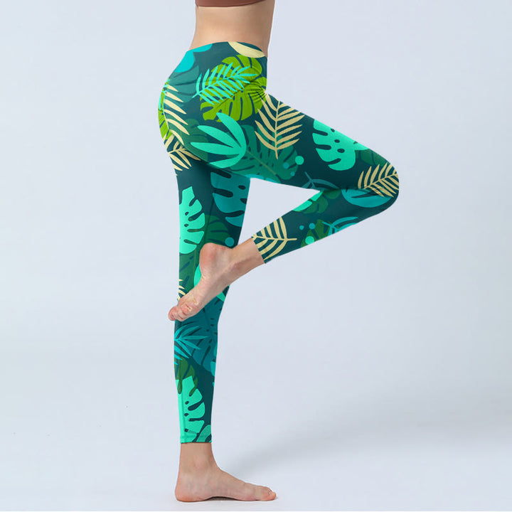 Leggings de sport imprimés Buddha Stones et feuilles de différentes formes pour femmes, pantalons de yoga - image 5