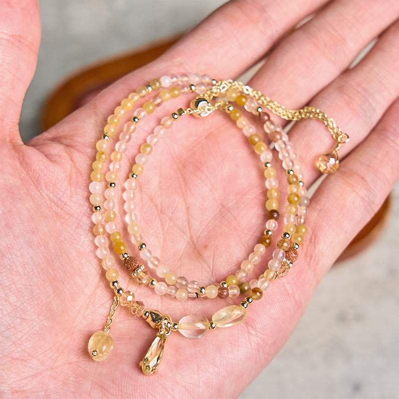 Bracelet multicouches en perles de citrine naturelle Buddha Stones - image 3