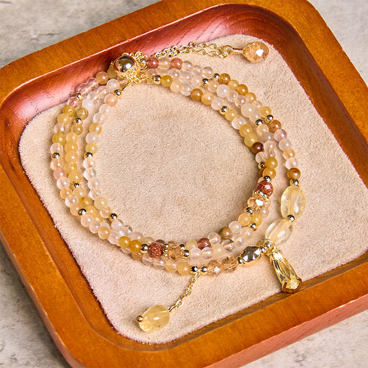 Bracelet multicouches en perles de citrine naturelle Buddha Stones - image 2