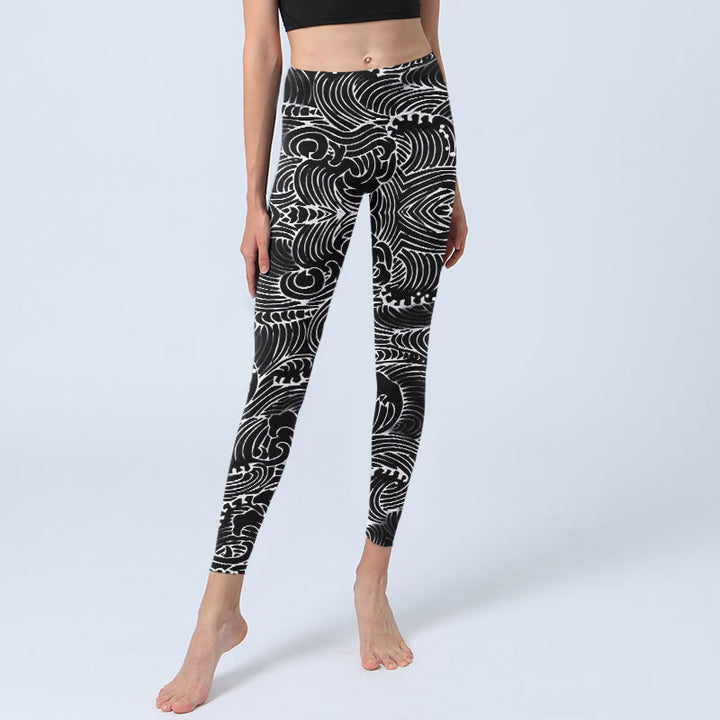 Leggings de sport à imprimé vagues et Buddha Stones pour femme, pantalon de yoga - image 5