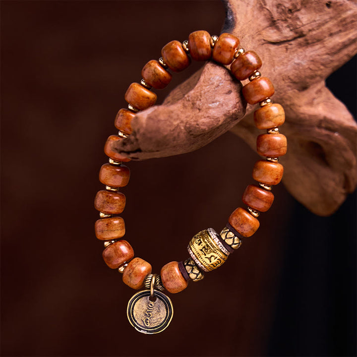 Bracelet de protection porte-bonheur en Buddha Stones naturelles tibétaines en os de chameau OM sanskrit
