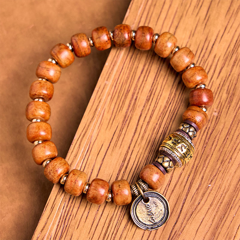 Bracelet de protection porte-bonheur en Buddha Stones naturelles tibétaines en os de chameau OM sanskrit
