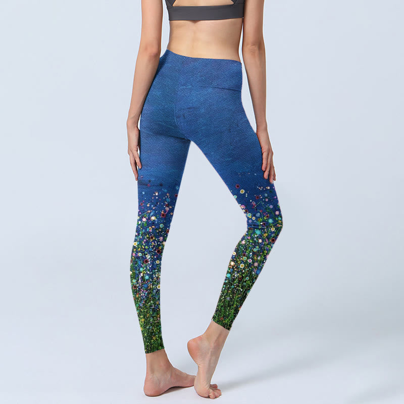Leggings de sport imprimés Buddha Stones Grass Flower Pattern pour femmes, pantalons de yoga - image 3