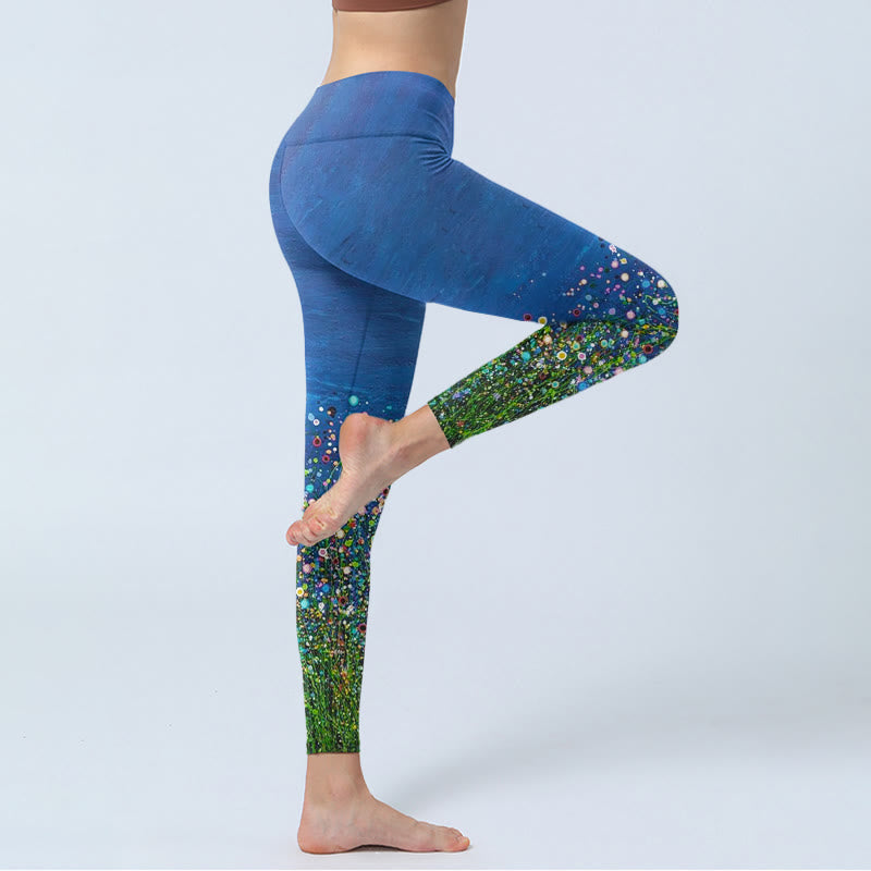 Leggings de sport imprimés Buddha Stones Grass Flower Pattern pour femmes, pantalons de yoga - image 5
