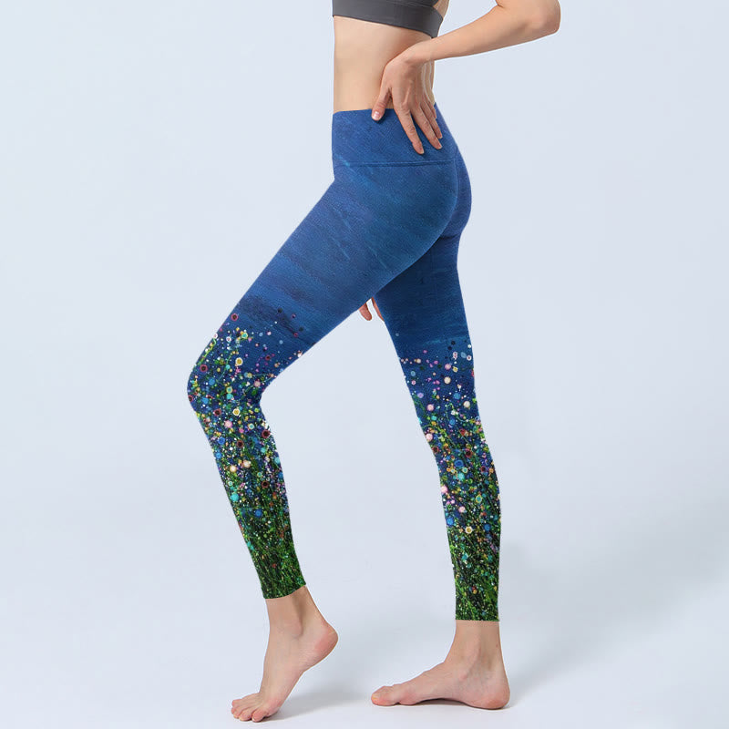 Leggings de sport imprimés Buddha Stones Grass Flower Pattern pour femmes, pantalons de yoga - image 3