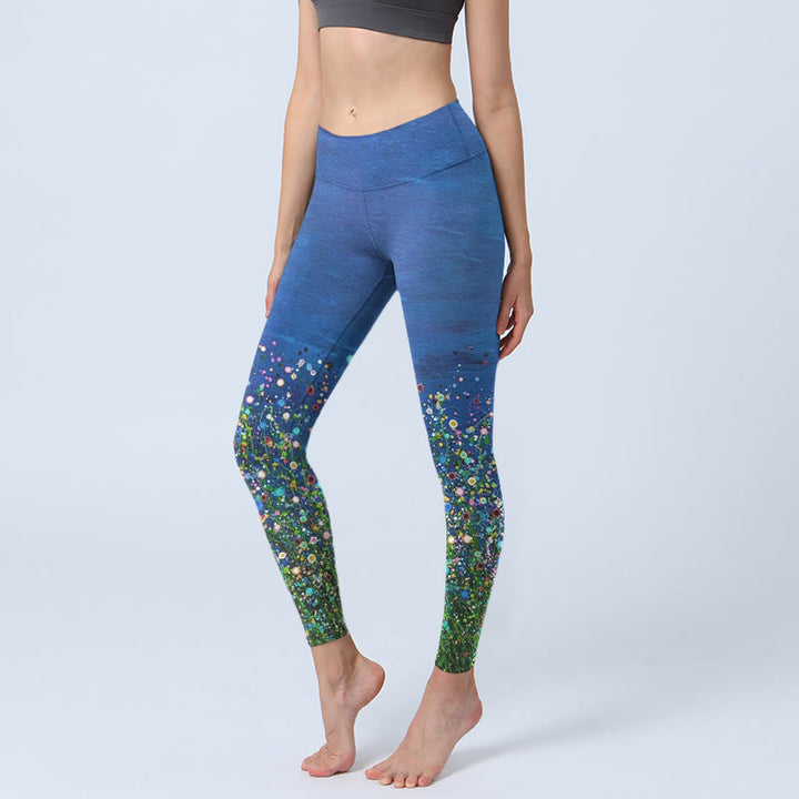 Leggings de sport imprimés Buddha Stones Grass Flower Pattern pour femmes, pantalons de yoga - Bleu royal - US18，UK/AU22，EU50 (4XL) - image 1