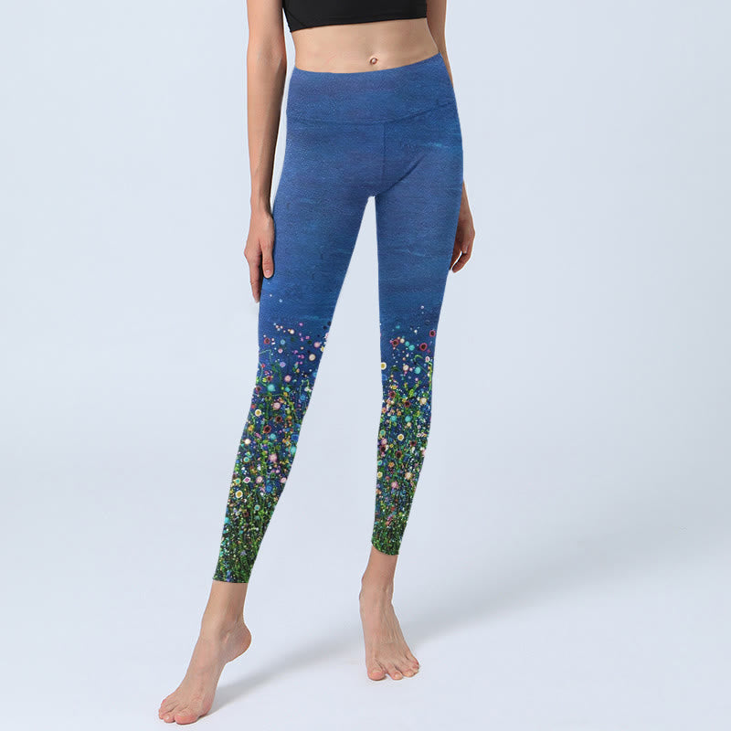 Leggings de sport imprimés Buddha Stones Grass Flower Pattern pour femmes, pantalons de yoga - image 6