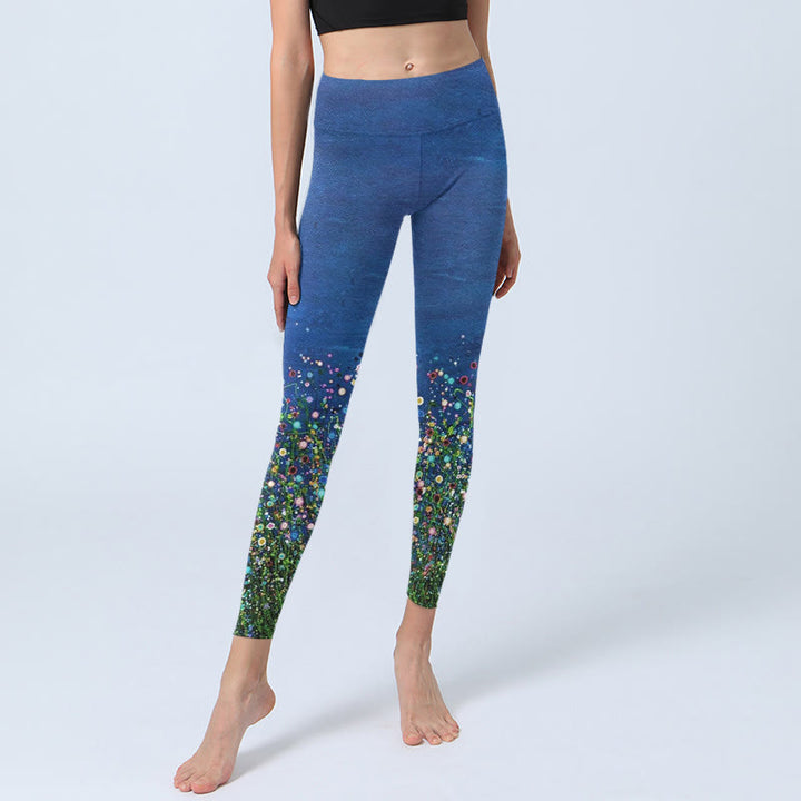 Leggings de sport imprimés Buddha Stones Grass Flower Pattern pour femmes, pantalons de yoga - image 6