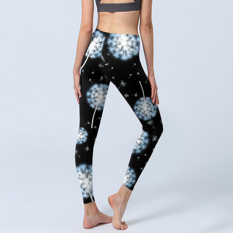 Leggings de sport à imprimé pissenlit blanc Buddha Stones pour femme, pantalon de yoga - image 4