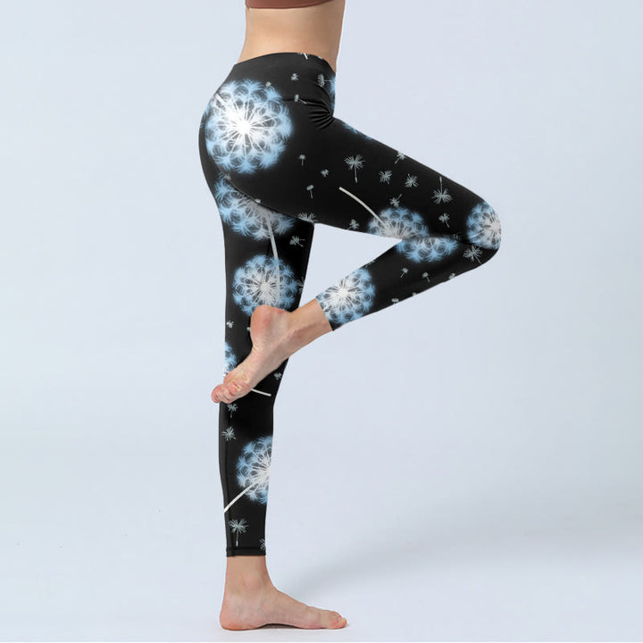Leggings de sport à imprimé pissenlit blanc Buddha Stones pour femme, pantalon de yoga - image 4