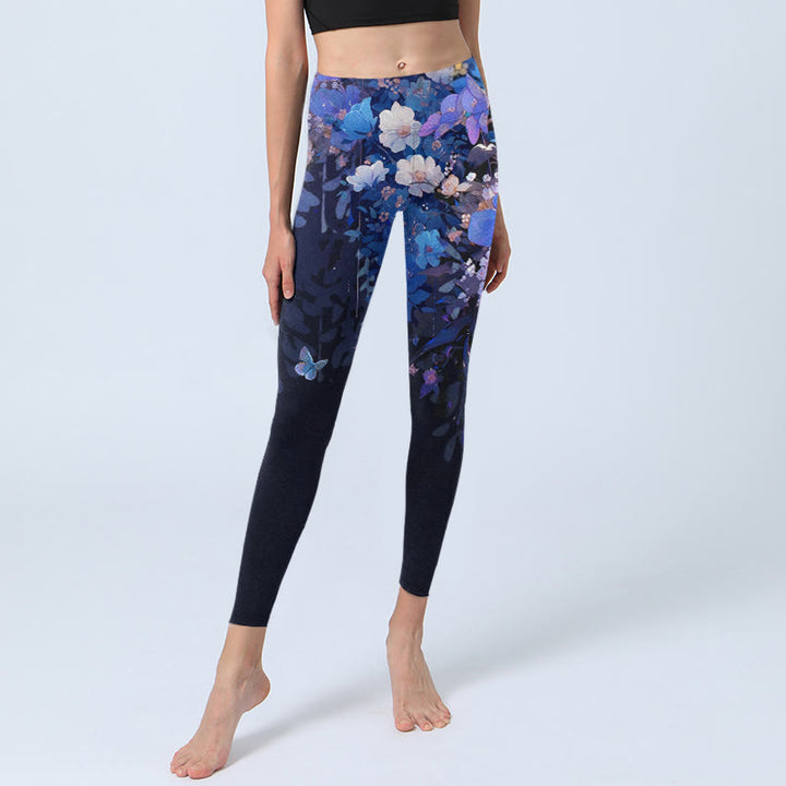 Leggings de sport à imprimé fleurs et papillons violets Buddha Stones pour femmes - image 6