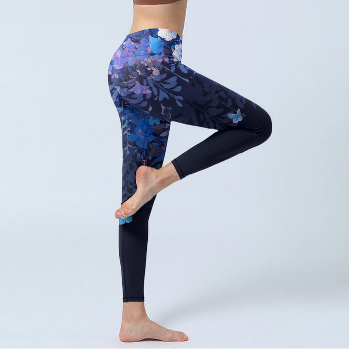 Leggings de sport à imprimé fleurs et papillons violets Buddha Stones pour femmes - image 4