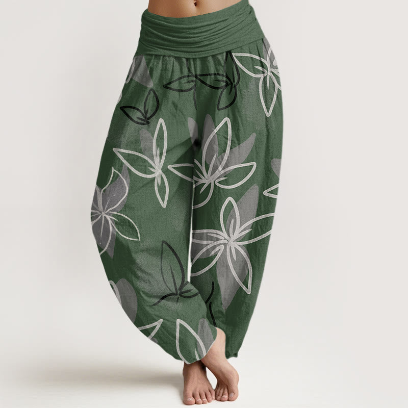 Pantalon sarouel décontracté à taille élastique pour femme avec motif floral et Buddha Stones - Vert foncé - US22，UK/AU26，EU54 (6XL) - image 1