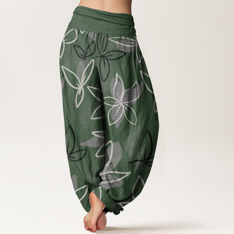 Pantalon sarouel décontracté à taille élastique pour femme avec motif floral et Buddha Stones - image 2