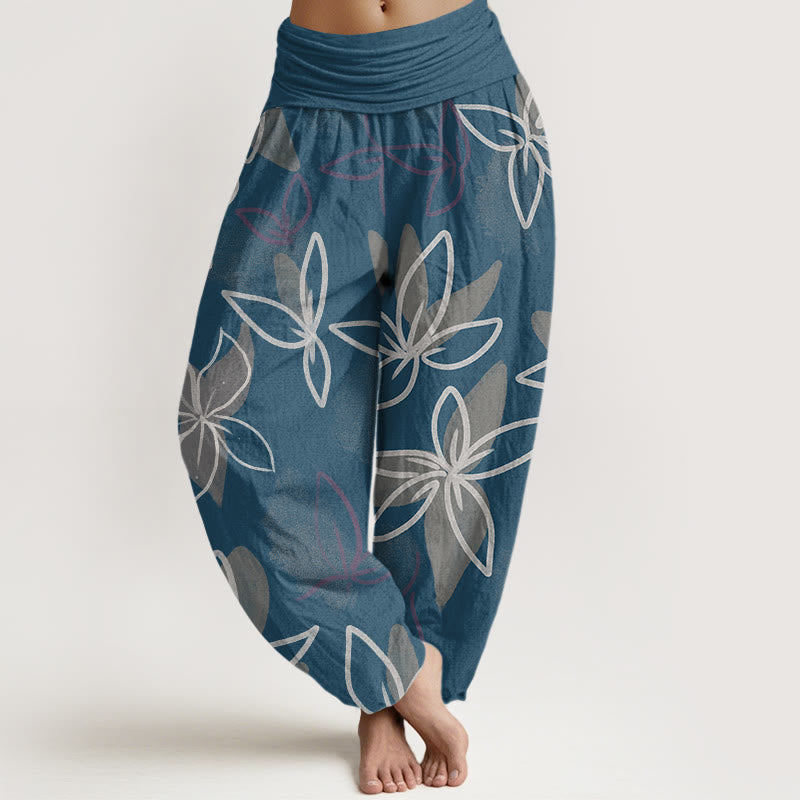 Pantalon sarouel décontracté à taille élastique pour femme avec motif floral et Buddha Stones - Bleu acier - US22，UK/AU26，EU54 (6XL) - image 5