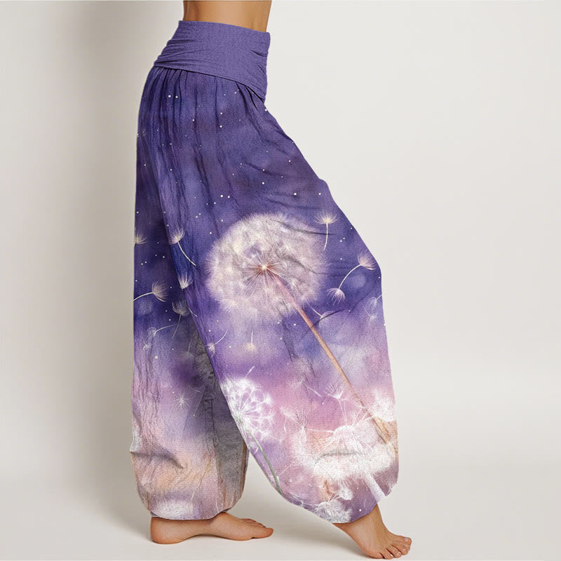 Pantalon sarouel décontracté à taille élastique pour femme avec motif pissenlit et Buddha Stones - image 3