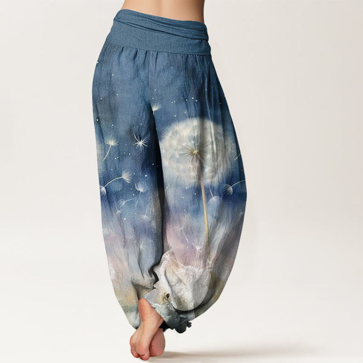 Pantalon harem décontracté en coton à motif pissenlit et Buddha Stones, taille élastique, pour femme - image 5