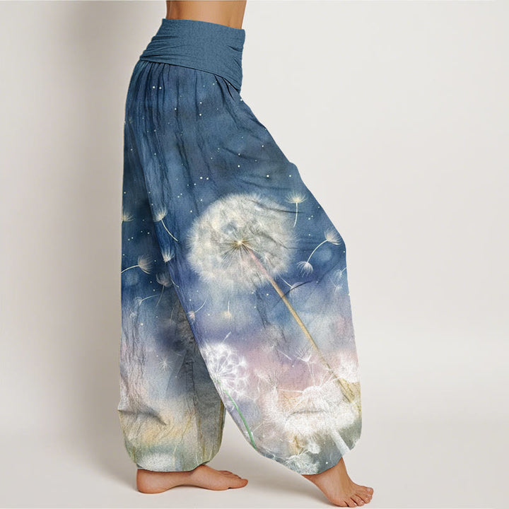 Pantalon sarouel décontracté à taille élastique pour femme avec motif pissenlit et Buddha Stones - image 7