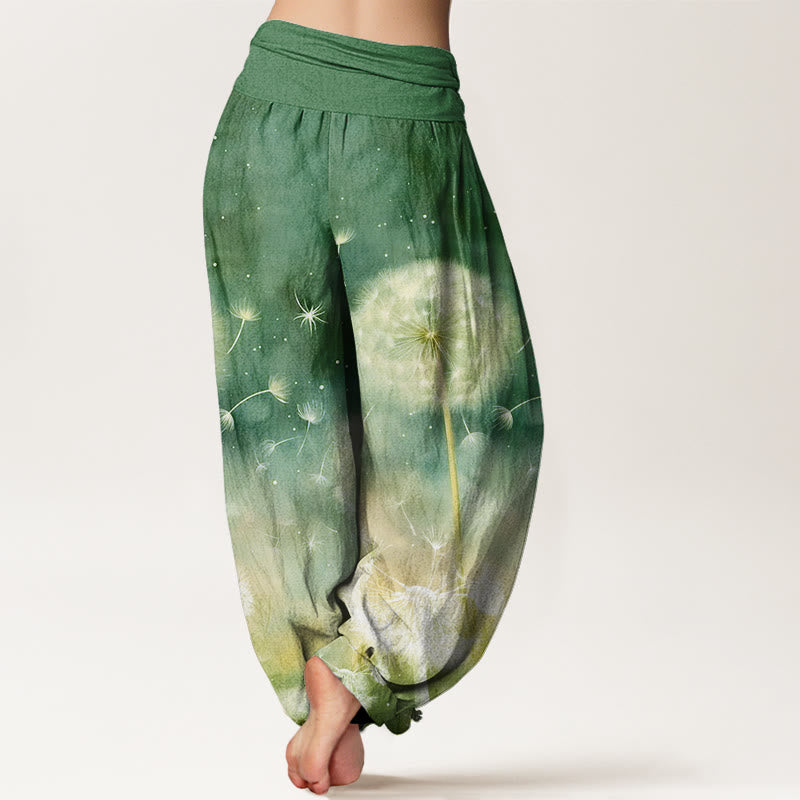 Pantalon harem décontracté en coton à motif pissenlit et Buddha Stones, taille élastique, pour femme - image 8