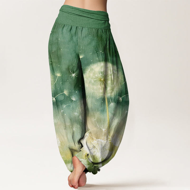 Pantalon harem décontracté en coton à motif pissenlit et Buddha Stones, taille élastique, pour femme - image 8
