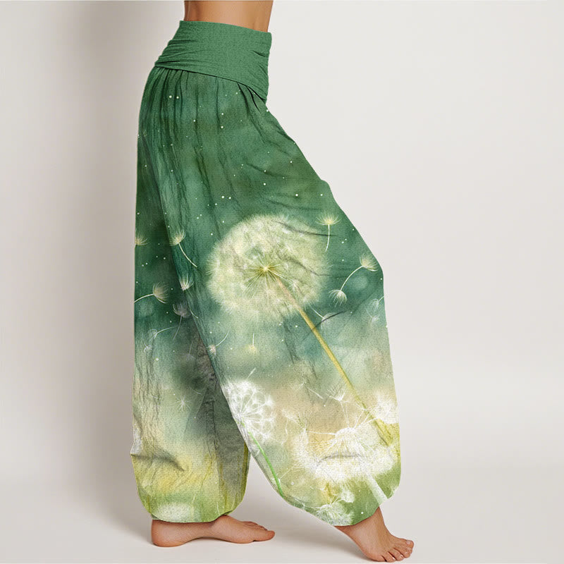 Pantalon harem décontracté en coton à motif pissenlit et Buddha Stones, taille élastique, pour femme - image 9