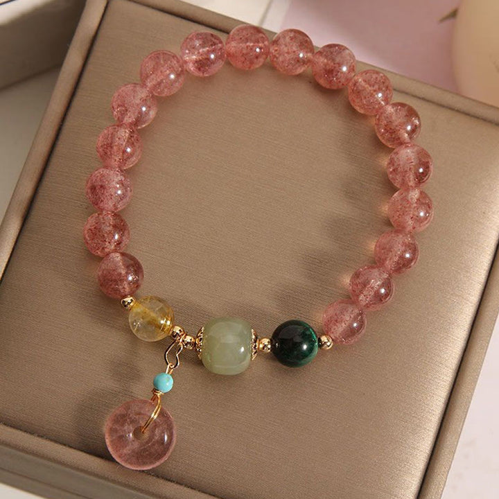 Bracelet en jade et quartz fraise naturel avec boucle de paix et Buddha Stones