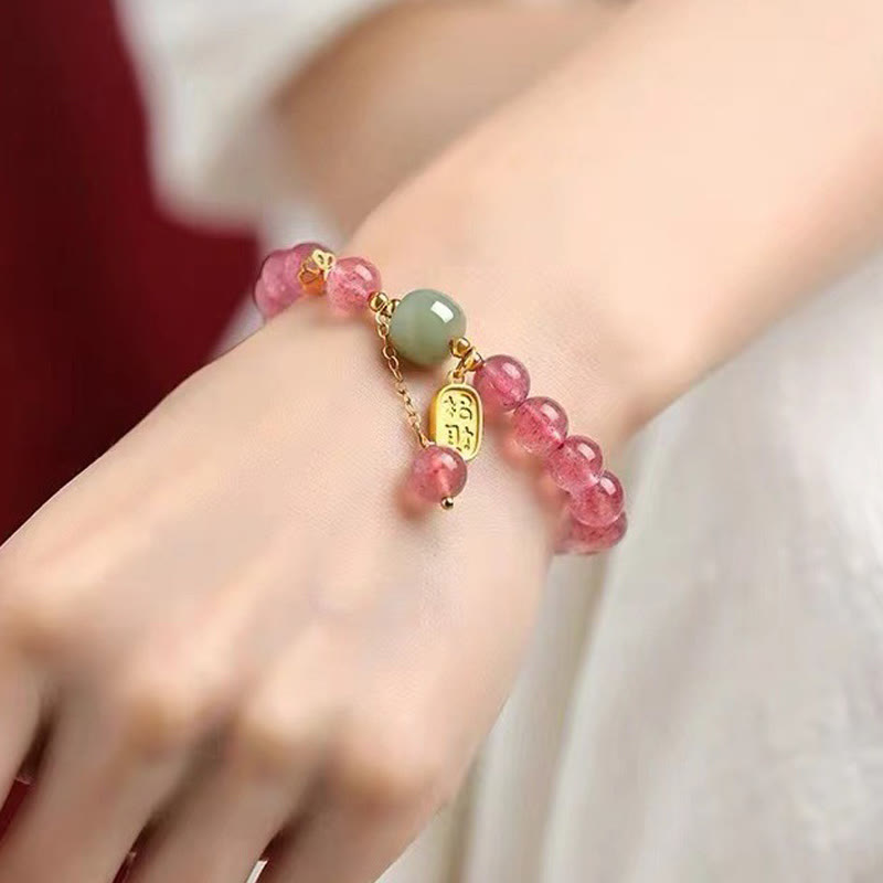 Bracelet de guérison positive en jade et quartz Buddha Stones naturel avec caractère Fu