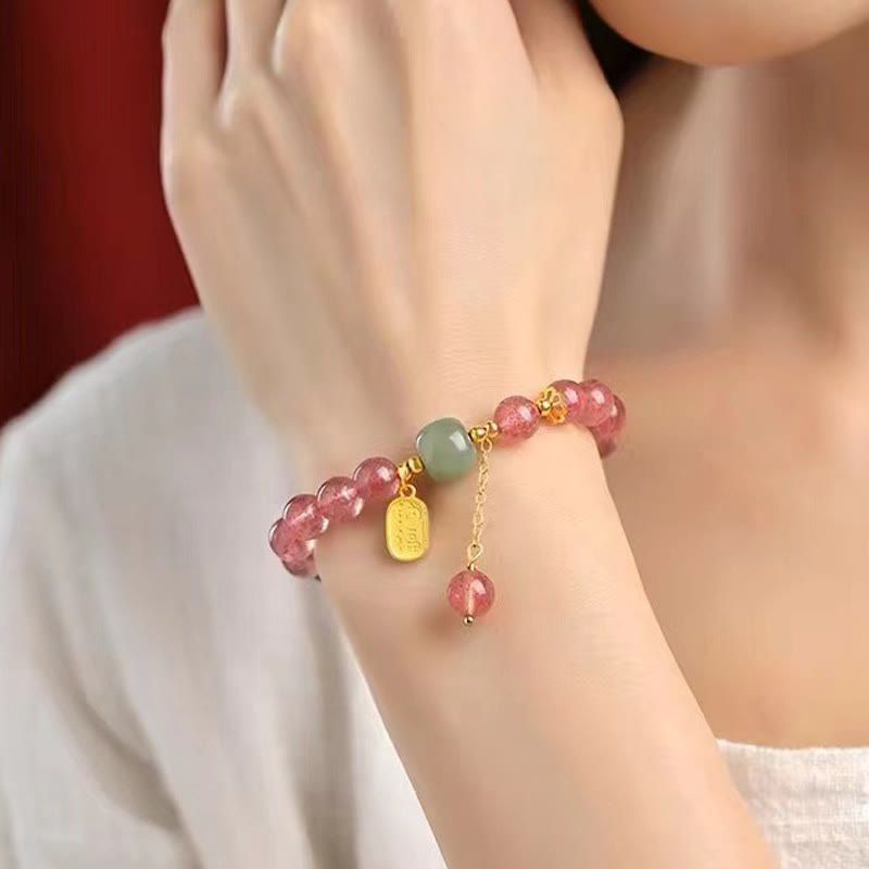 Bracelet de guérison positive en jade et quartz Buddha Stones naturel avec caractère Fu