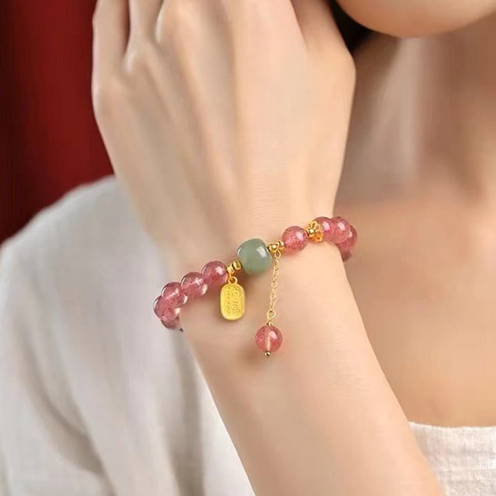 Bracelet de guérison positive en jade et quartz Buddha Stones naturel avec caractère Fu