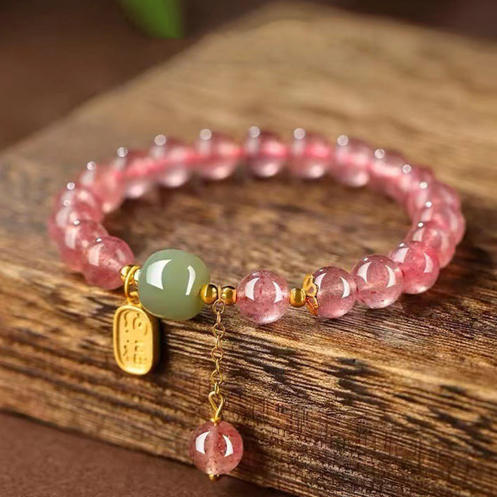 Bracelet de guérison positive en jade et quartz Buddha Stones naturel avec caractère Fu