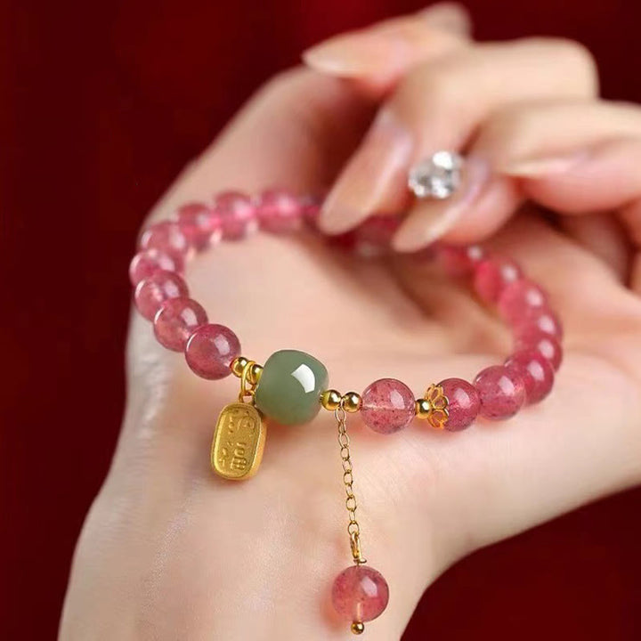 Bracelet de guérison positive en jade et quartz Buddha Stones naturel avec caractère Fu