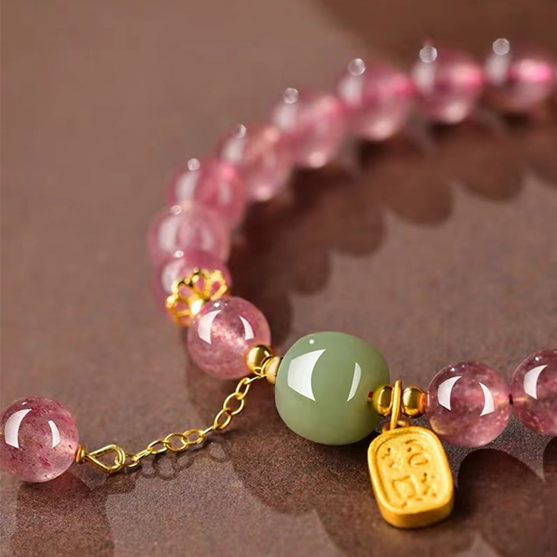 Bracelet de guérison positive en jade et quartz Buddha Stones naturel avec caractère Fu