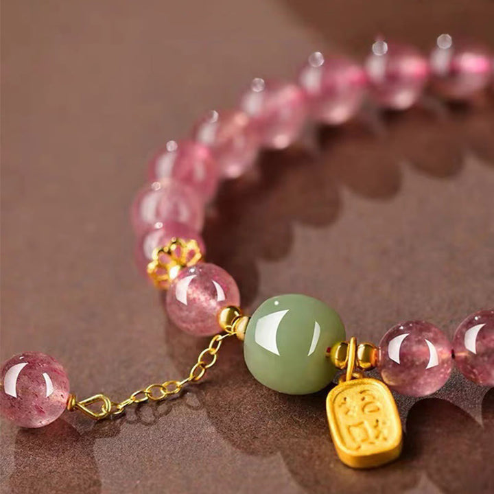 Bracelet de guérison positive en jade et quartz Buddha Stones naturel avec caractère Fu