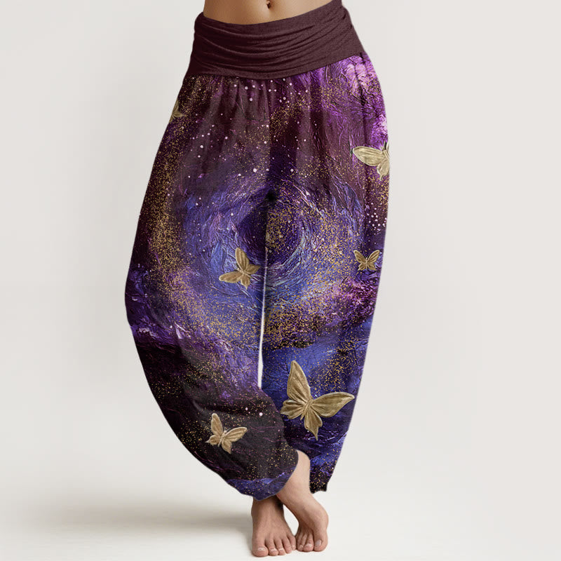 Pantalon sarouel décontracté à taille élastique pour femme, motif papillon et nébuleuses, Buddha Stones - Violet - US22，UK/AU26，EU54 (6XL) - image 5