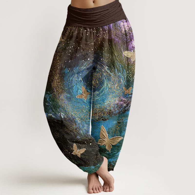 Pantalon sarouel décontracté à taille élastique pour femme, motif papillon et nébuleuses, Buddha Stones - Olive - US22，UK/AU26，EU54 (6XL) - image 8