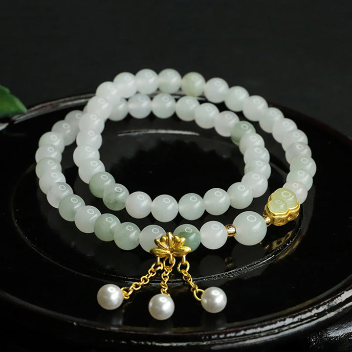 Bracelet de prospérité à double cercle en Buddha Stones naturel Tianshan et gourde de lotus