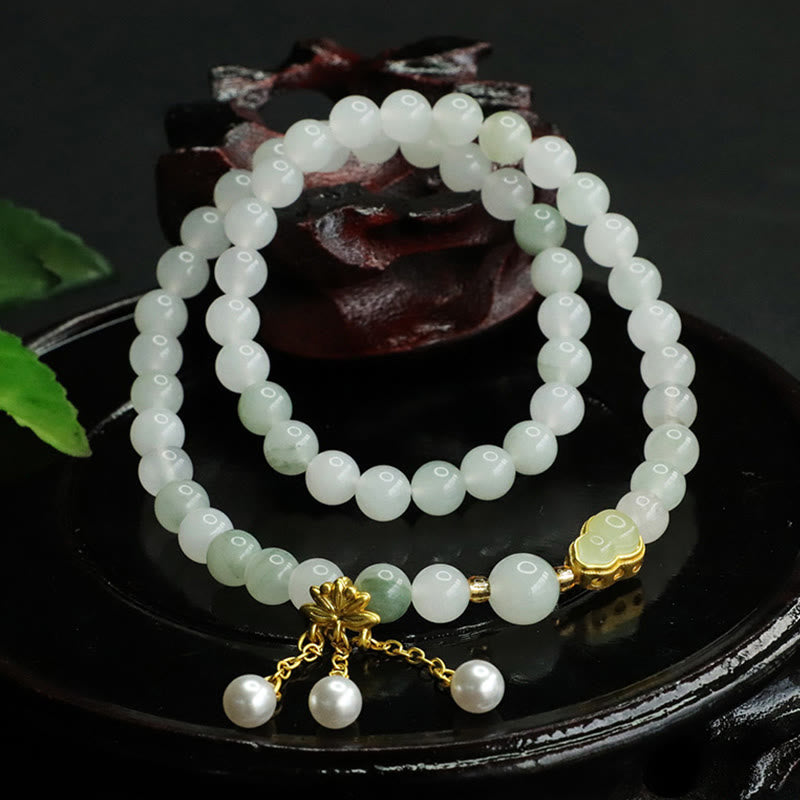 Bracelet de prospérité à double cercle en Buddha Stones naturel Tianshan et gourde de lotus