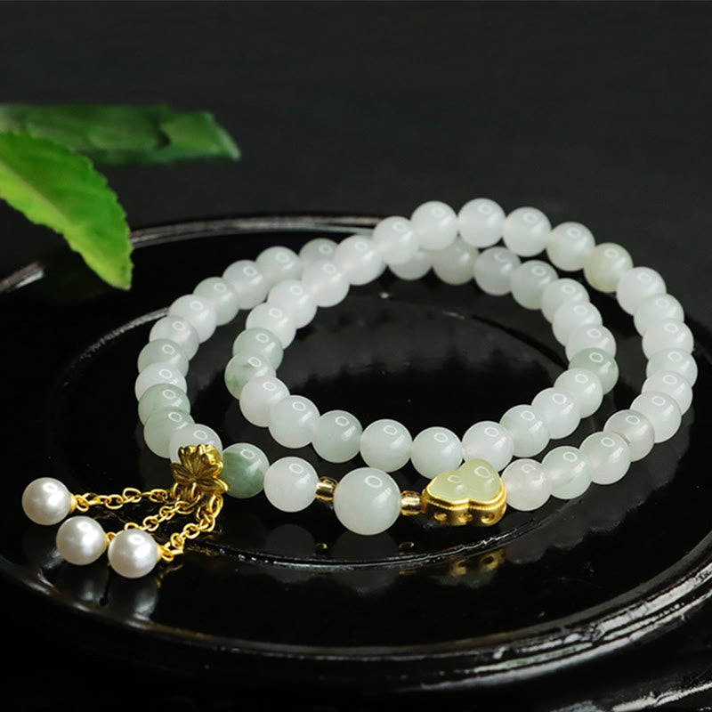 Bracelet de prospérité à double cercle en Buddha Stones naturel Tianshan et gourde de lotus