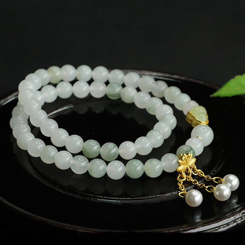 Bracelet de prospérité à double cercle en Buddha Stones naturel Tianshan et gourde de lotus