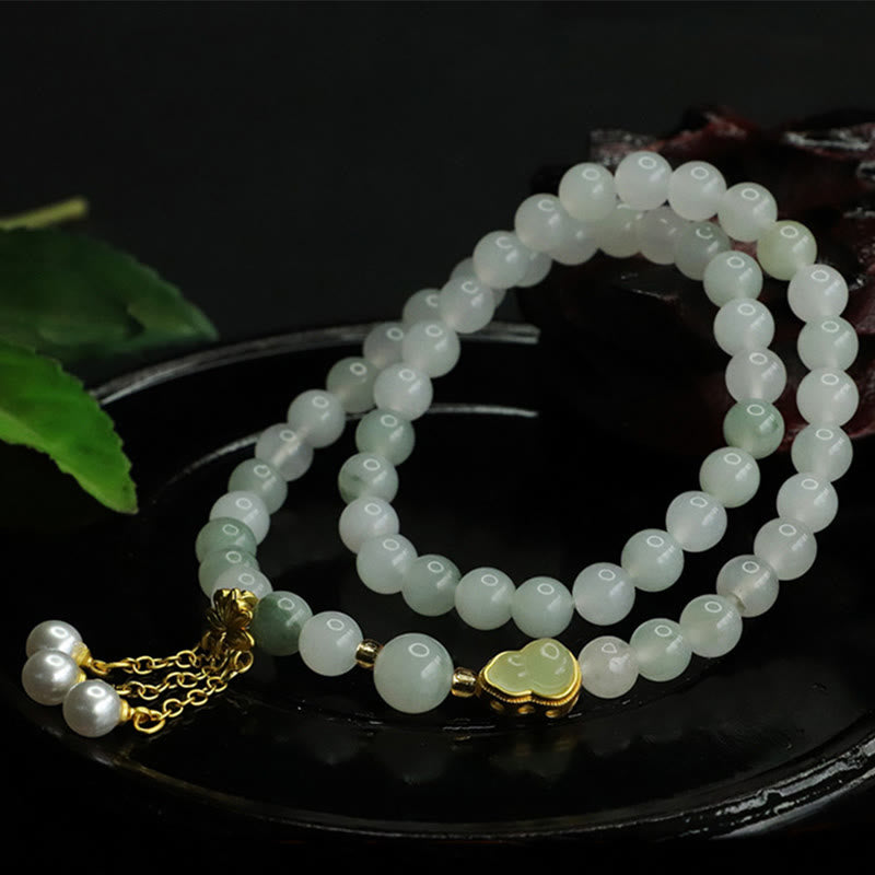 Bracelet de prospérité à double cercle en Buddha Stones naturel Tianshan et gourde de lotus