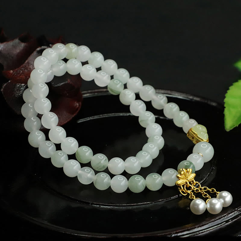 Bracelet de prospérité à double cercle en Buddha Stones naturel Tianshan et gourde de lotus