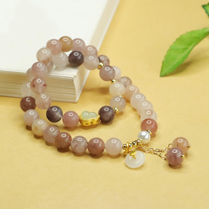 Bracelet porte-bonheur double couche en jade doré et soie naturelle avec Buddha Stones et boucle de paix