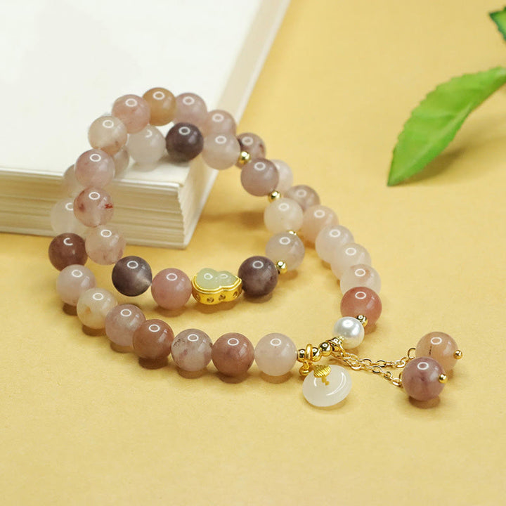 Bracelet porte-bonheur double couche en jade doré et soie naturelle avec Buddha Stones et boucle de paix