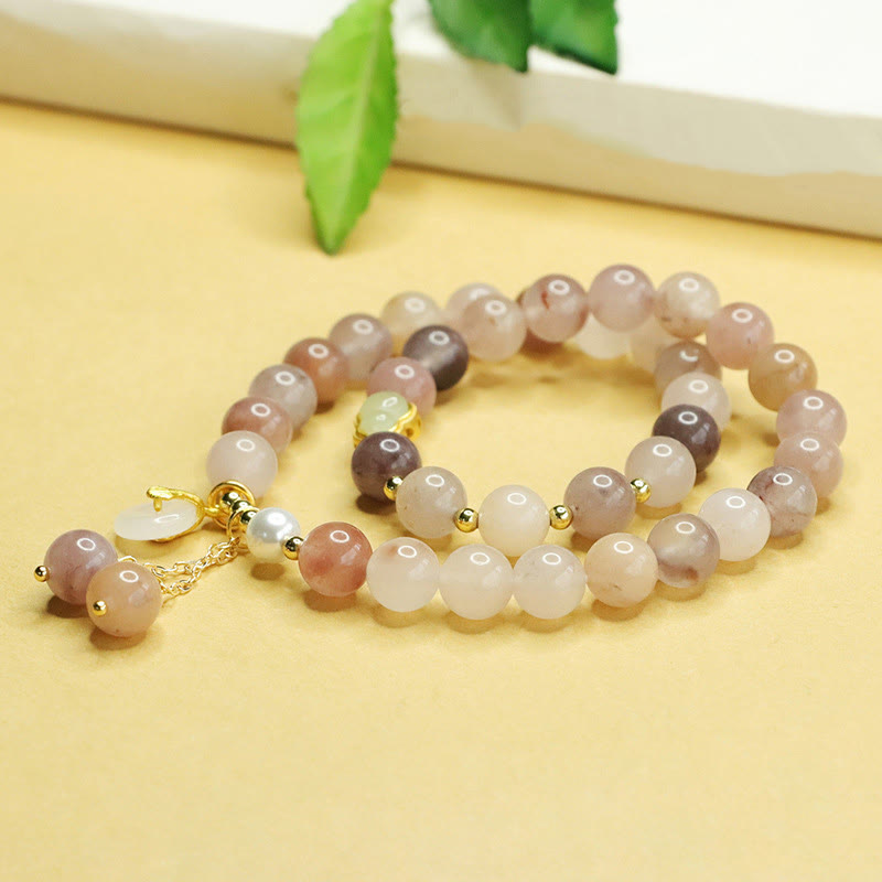 Bracelet porte-bonheur double couche en jade doré et soie naturelle avec Buddha Stones et boucle de paix