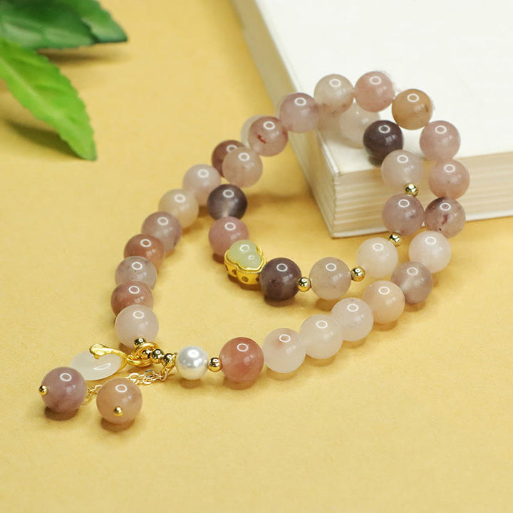 Bracelet porte-bonheur double couche en jade doré et soie naturelle avec Buddha Stones et boucle de paix