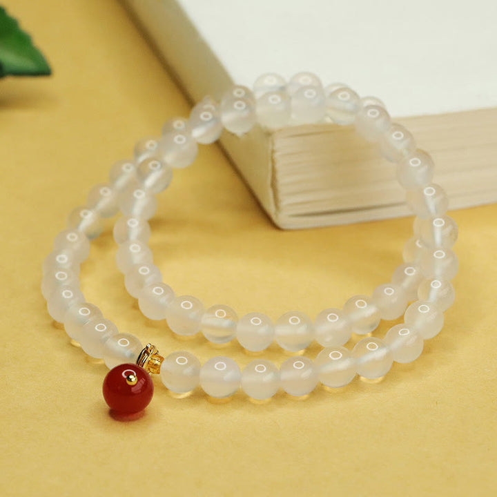 Bracelet double couche en perles d'agate rouge et calcédoine naturelle de Buddha Stones pour l'harmonie et la santé