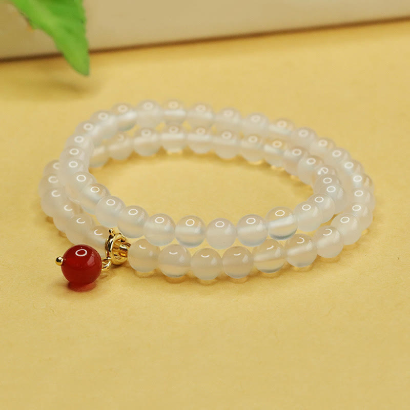 Bracelet double couche en perles d'agate rouge et calcédoine naturelle de Buddha Stones pour l'harmonie et la santé