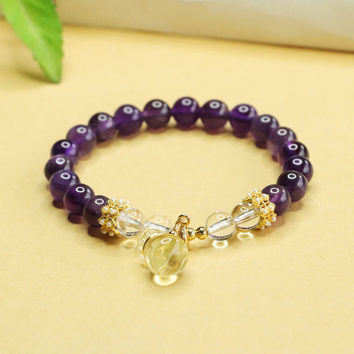 Bracelet d'équilibre en Buddha Stones, améthyste naturelle, citrine et sac d'argent